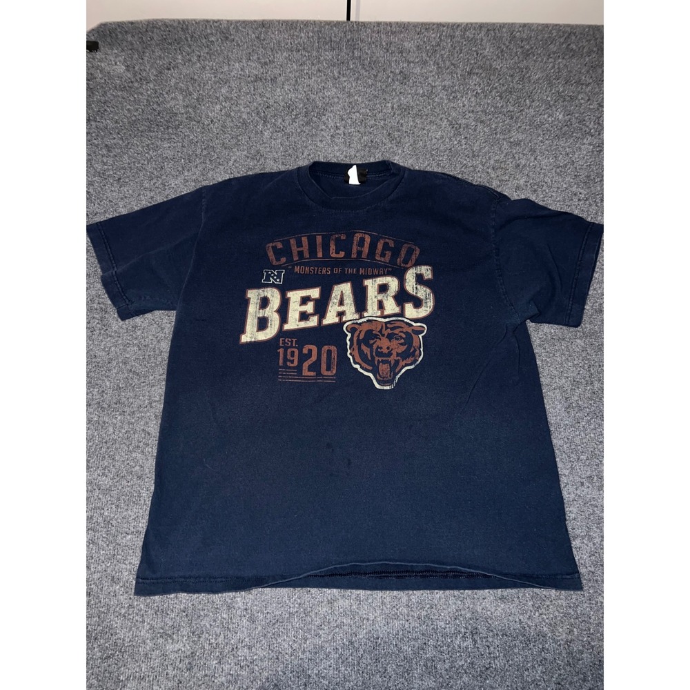 NFL Team Apparel Chicago Bears Navy Blue Graphic T-Shirt Mens XL Distressed